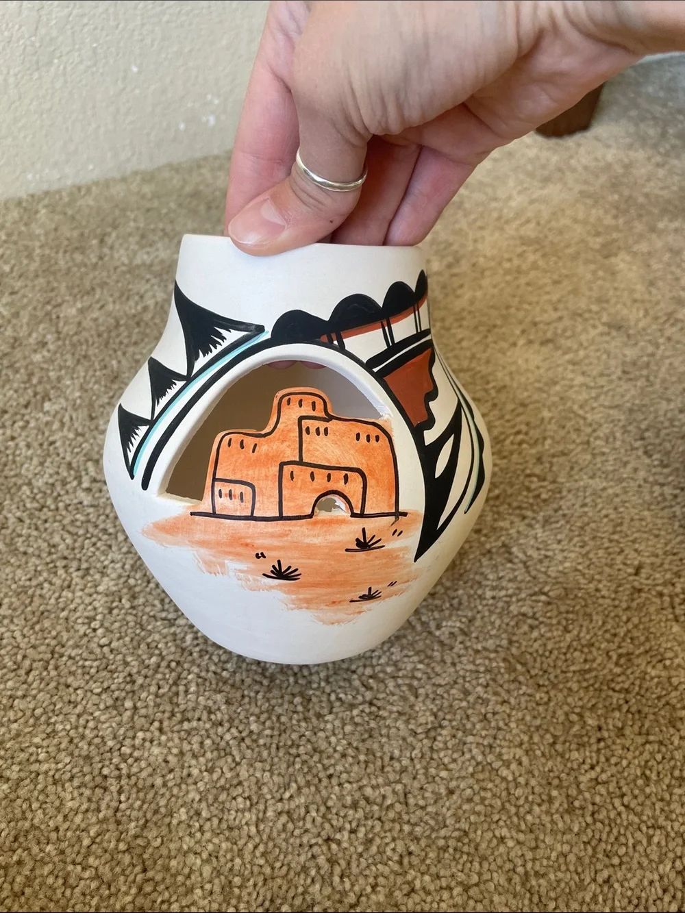 Vintage Hand-Painted Southwestern Ceramic Pottery Set with Terracotta Accents